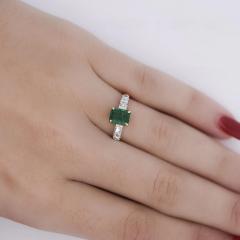 1 5 Carat Emerald and Old Cut Diamond 2 Piece Wedding Band and Ring Set - 3896660