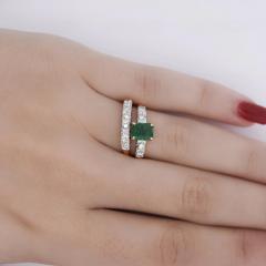 1 5 Carat Emerald and Old Cut Diamond 2 Piece Wedding Band and Ring Set - 3896662