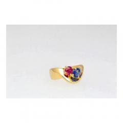 1 5 Carat Sapphire Ruby with Diamond 18K Yellow Gold Crossover Statement Ring - 3974376