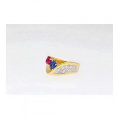 1 5 Carat Sapphire Ruby with Diamond 18K Yellow Gold Crossover Statement Ring - 3974411