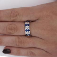 1 58 Carat Blue Round Sapphire Baguette Diamond Platinum 6MM Band Ring - 4020235