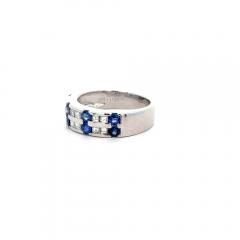 1 58 Carat Blue Round Sapphire Baguette Diamond Platinum 6MM Band Ring - 4020244