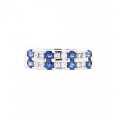 1 58 Carat Blue Round Sapphire Baguette Diamond Platinum 6MM Band Ring - 4022816