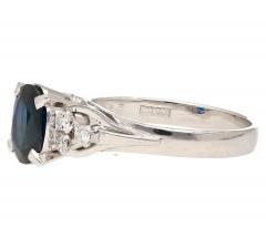 1 58 Carat Oval Cut Blue Sapphire and Diamond Platinum Filigree Ring - 3832400