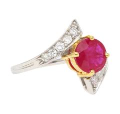 1 8 Carat Round Ruby Diamond Platinum and 18K Gold Bypass Ring - 3737140