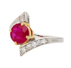 1 8 Carat Round Ruby Diamond Platinum and 18K Gold Bypass Ring - 3737141