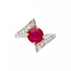 1 8 Carat Round Ruby Diamond Platinum and 18K Gold Bypass Ring - 3742687