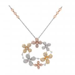 1 81 Carat Round Diamond in 14K Tri Color Gold Flower Wreath Pendant Necklace - 3955648