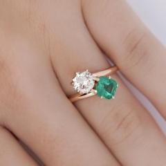 1 84 Carat Square Emerald Round Diamond 18K Gold Toi et Moi Bypass Ring - 3896496