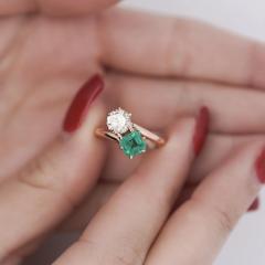 1 84 Carat Square Emerald Round Diamond 18K Gold Toi et Moi Bypass Ring - 3896497