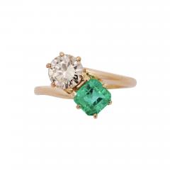 1 84 Carat Square Emerald Round Diamond 18K Gold Toi et Moi Bypass Ring - 3900401