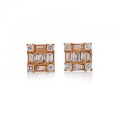 1 Carat Diamond Box Cluster Illusion Set 14K Gold Cluster Stud Earrings - 3791384