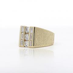 1 Carat Round Baguette Cut Diamond 18K Gold Matte Mens Ring - 3974431