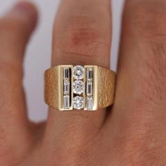 1 Carat Round Baguette Cut Diamond 18K Gold Matte Mens Ring - 3974432