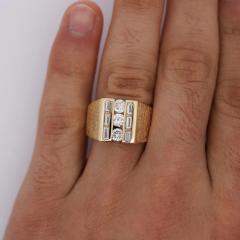 1 Carat Round Baguette Cut Diamond 18K Gold Matte Mens Ring - 3974487