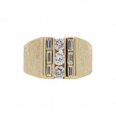 1 Carat Round Baguette Cut Diamond 18K Gold Matte Mens Ring - 3976561