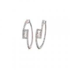 1 Carat Round and Baguette Diamond Bypass Hoop White Gold Earrings - 3946703