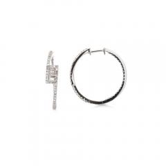 1 Carat Round and Baguette Diamond Bypass Hoop White Gold Earrings - 3946706