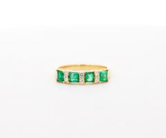 1 Carat TW Square Natural Emerald and Diamond 5 stone Band Ring in 14K Gold - 3505119