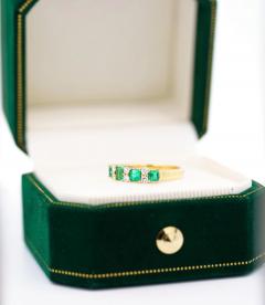 1 Carat TW Square Natural Emerald and Diamond 5 stone Band Ring in 14K Gold - 3505160