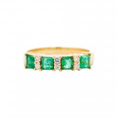 1 Carat TW Square Natural Emerald and Diamond 5 stone Band Ring in 14K Gold - 3570380
