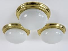 1 of 3 Vintage Brass Opaline Glass Flush Mounts or Sconces Germany 1970s - 4733068