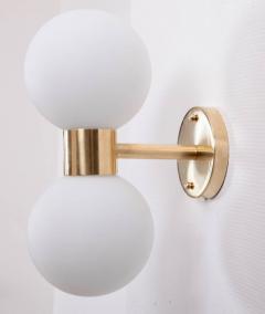 1 of 8 Stilnovo Style Brass and White Glass Wall Lamps or Sconces - 971870