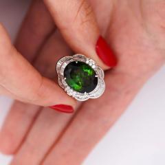 10 47 Carat Green Oval Cut Tourmaline Diamond in Platinum Cocktail Ring - 3991398