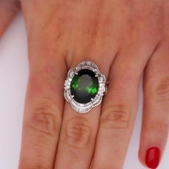 10 47 Carat Green Oval Cut Tourmaline Diamond in Platinum Cocktail Ring - 3991401