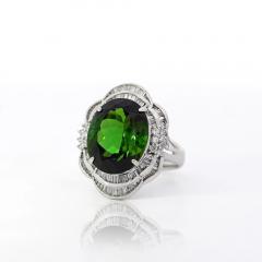 10 47 Carat Green Oval Cut Tourmaline Diamond in Platinum Cocktail Ring - 3991402