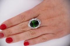 10 47 Carat Green Oval Cut Tourmaline Diamond in Platinum Cocktail Ring - 3991412