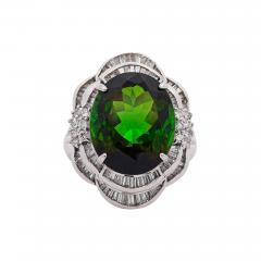 10 47 Carat Green Oval Cut Tourmaline Diamond in Platinum Cocktail Ring - 3993431