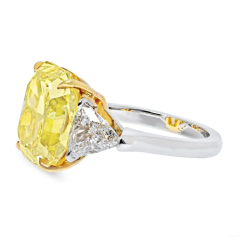 10 98 CARAT RADIANT CUT FANCY YELLOW VVS2 THREE STONE DIAMOND ENGAGEMENT RING - 2713076