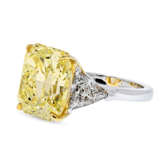 10 98 CARAT RADIANT CUT FANCY YELLOW VVS2 THREE STONE DIAMOND ENGAGEMENT RING - 2713082