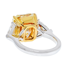 10 98 CARAT RADIANT CUT FANCY YELLOW VVS2 THREE STONE DIAMOND ENGAGEMENT RING - 2713085