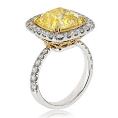 10 CARAT CUSHION CUT DIAMOND FANCY INTENSE YELLOW GIA HALO RING - 3680913