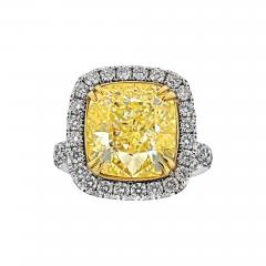 10 CARAT CUSHION CUT DIAMOND FANCY INTENSE YELLOW GIA HALO RING - 3683194