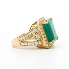 10 Carat Colombian Emerald Diamond Halo Split Shank in 18K Gold Statement Ring - 3919049