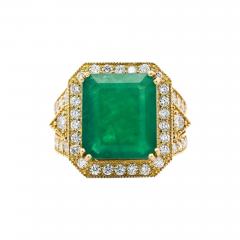 10 Carat Colombian Emerald Diamond Halo Split Shank in 18K Gold Statement Ring - 3922683