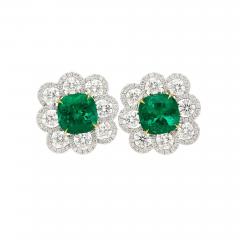 10 Carat Colombian Emerald GRS Certified Cushion Cut Minor Oil Diamond Earrings - 3643394