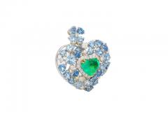 10 Carat Heart Shape Colombian Emerald Aquamarine and Diamond 18K Necklace - 3512954