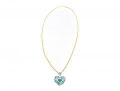 10 Carat Heart Shape Colombian Emerald Aquamarine and Diamond 18K Necklace - 3512955