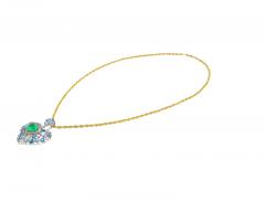 10 Carat Heart Shape Colombian Emerald Aquamarine and Diamond 18K Necklace - 3512967