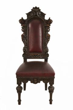 10 Italian Renaissance Style Walnut and Leather High Back Dining Side Chairs - 2798347
