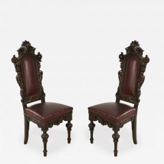 10 Italian Renaissance Style Walnut and Leather High Back Dining Side Chairs - 2801133