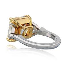 10 carat Radiant Cut Diamond Fancy Yellow GIA Three Stone Engagement Ring - 4642060