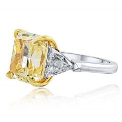 10 carat Radiant Cut Diamond Fancy Yellow GIA Three Stone Engagement Ring - 4642061