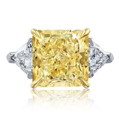 10 carat Radiant Cut Diamond Fancy Yellow GIA Three Stone Engagement Ring - 4642429