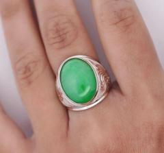 11 Carat Grade A Jadeite Jade Fei Cui Bezel Set Unisex Solitaire Ring - 3772513