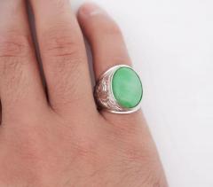 11 Carat Grade A Jadeite Jade Fei Cui Bezel Set Unisex Solitaire Ring - 3772514